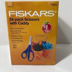 Fiskars 24 Pack Scissors with Caddy Blunt Tip for Kids Teachers